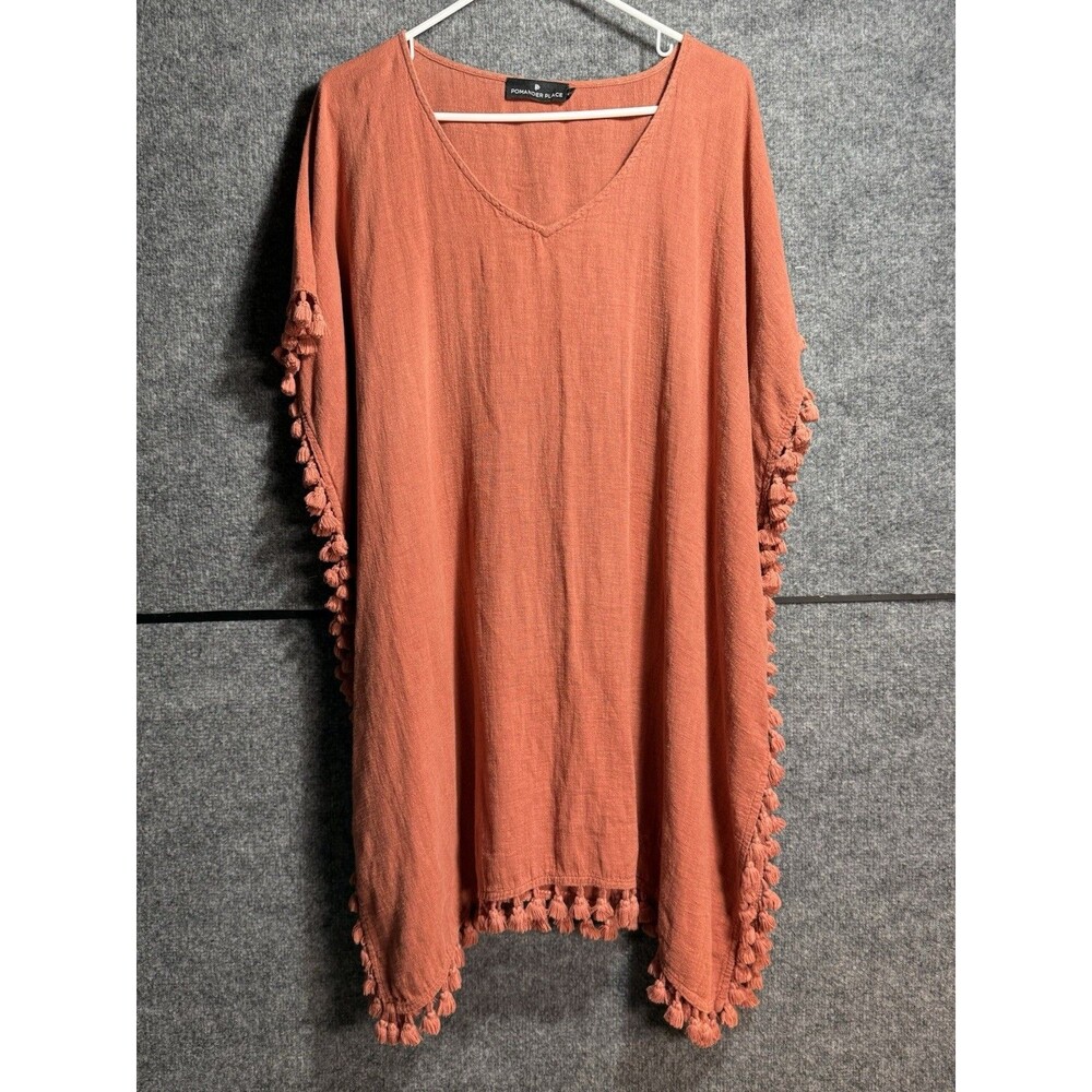 Pomander Place Y18712T XL XXL Rust Orange Tassel Caftan Swim Cover Up Boho